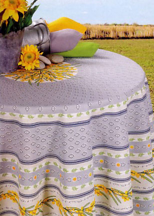 French Round Tablecloth Coated (Portofino mimosa, gray) - Click Image to Close